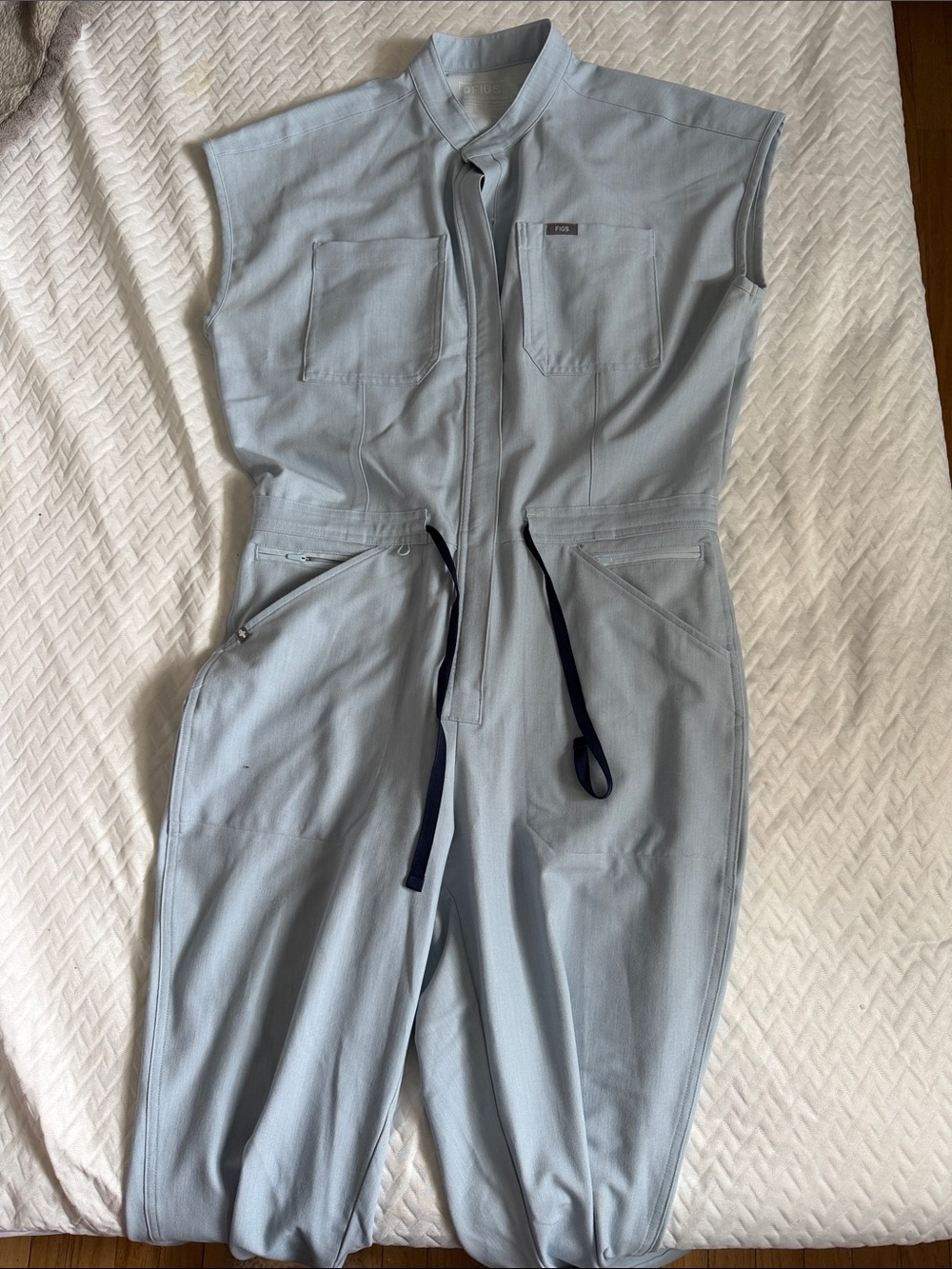 FIGS Light Blue Sleeveless Jumpsuit with Drawstring Waist